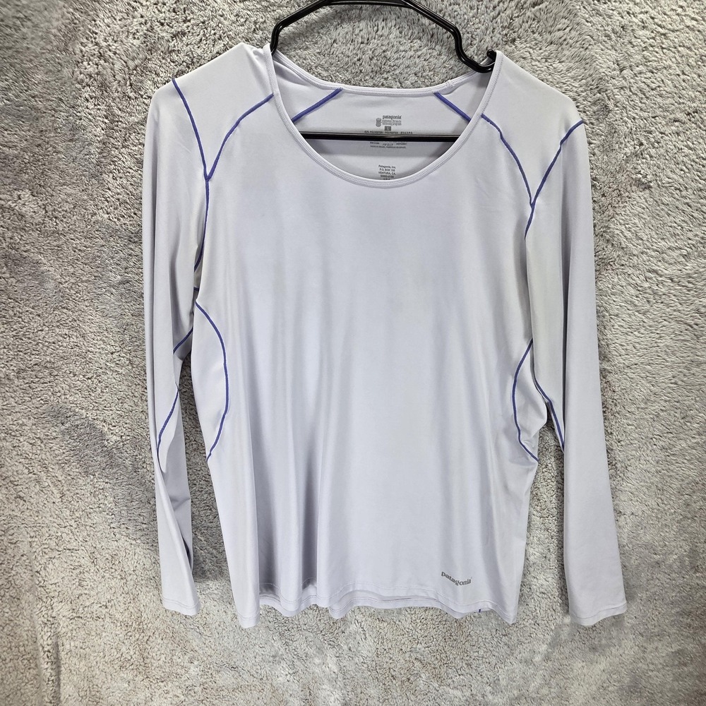 Patagonia Shirt Womens Large White Long Sleeve Scoop Neck Athletic Running Top